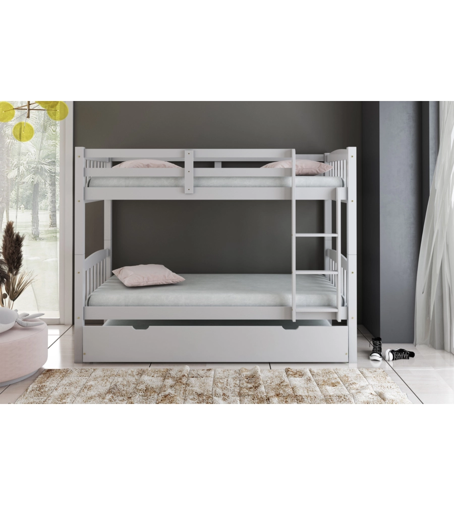 LETTO A CASTELLO "TOLOSA" IN PINO MASSELLO BIANCO 90X190X156 CM